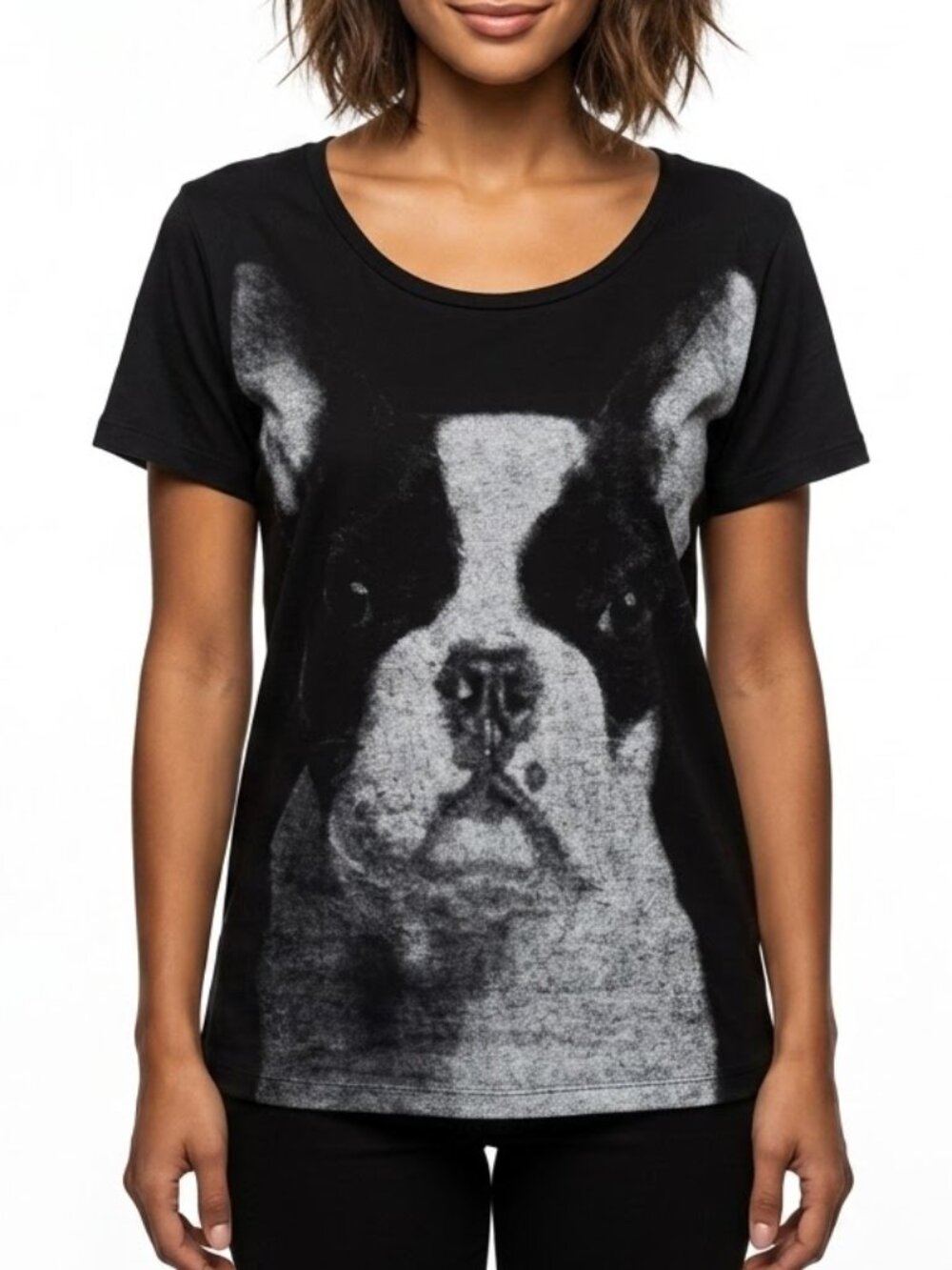 H&M DIVIDED Indie Sleaze Boston Terrier Graphic Tee Black Soft Grunge Size S